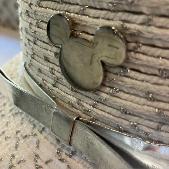 Disney Parks Mickey Mouse Straw Bucket Hat Silver/White Adult 57cm Mickey Icon - Picture 6 of 12